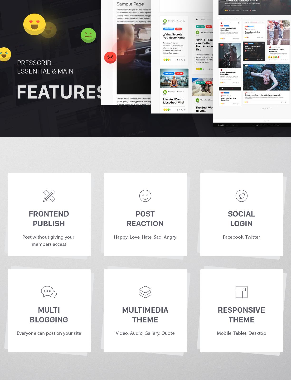 PressGrid – Frontend Publish Reaction & Multimedia Theme